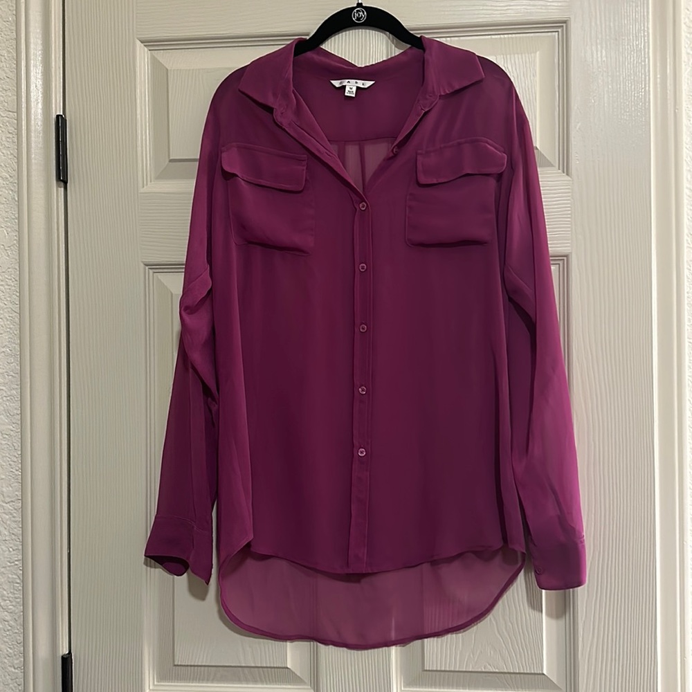 CAbi Size Medium sheer Purple button up Blouse